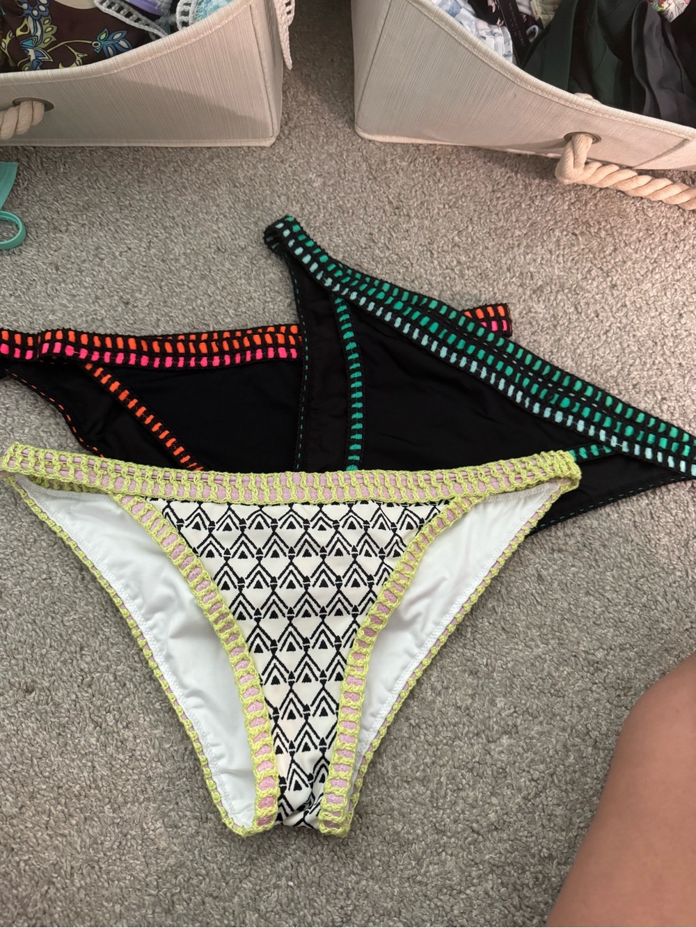 Victoria's Secret Black & White Crochet-Trim Bikini Bottoms with Neon large